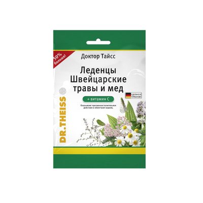 DR. THEISS šveicariškų žolių skonio ledinukai su vitaminu C ir medumi, 75 g