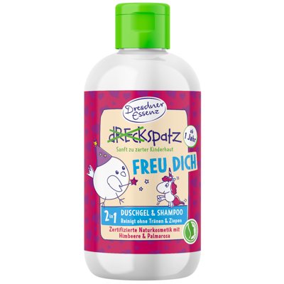 DRESDNER ESSENZ 2-in-1 Dušo žele & šampūnas vaikams „Laimė & Džiaugsmas“ (aviečių kvapo), 250 ml