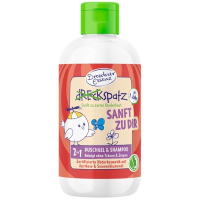 DRESDNER ESSENZ 2-in-1 Dušo žele & šampūnas vaikams „Švelnu & Miela“ (abrikosų kvapo), 250 ml