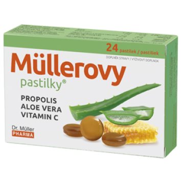 Dr.Muller Pastilės GERKLEI propolis,aloe vera, vit.C . N24