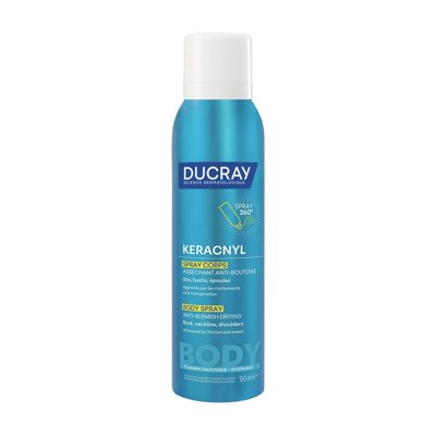 DUCRAY KERACNYL džiovinantis kūno purškiklis į aknę linkusiai odai, 150 ml