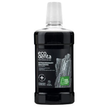 ECODENTA EKSTRA juodas balinamasis su juodąja anglimi burnos skalavimo skystis, 500 ml