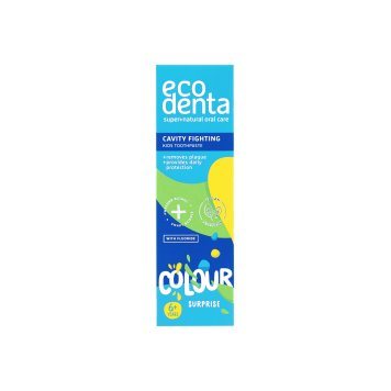 ECODENTA spalva siurprizas,nuo karieso vaikams dantų pasta, 75 ml