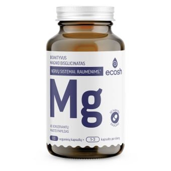 ECOSH bioaktyvus Magnis, bisglicinatas 100 mg, su vitaminu B6, 120 kapsulių