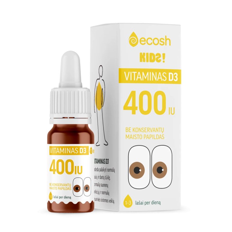 ECOSH Kids Vitaminas D3 su kokosų aliejumi 400 IU, Vnt, 10 ml
