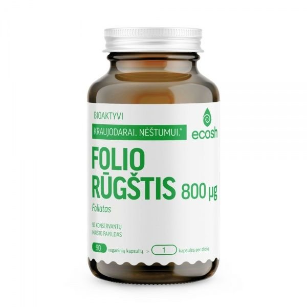 ECOSH maisto papildas BIOAKTYVI FOLIO RŪGŠTIS 800 mcg, 90 kaps.