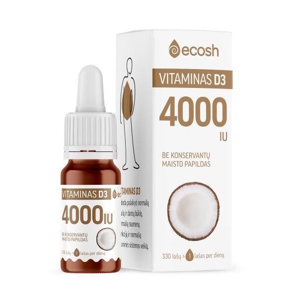 ECOSH maisto papildas su kokosų aliejumi VITAMINAS D3 4000 TV, 10 ml