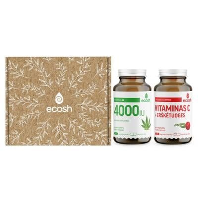ECOSH Rinkinys UNIVERSALUS: Vitaminas D3, 4000TV, + Vitaminas C su erškėtuogėmis, 90 kaps., 90 kaps.