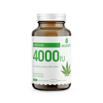 ECOSH vitaminas D3 4000TV kapsulės su ekologiškų kanapių sėklų miltais N90