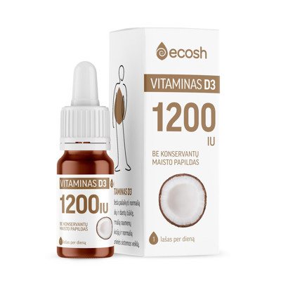 ECOSH vitaminas D3 su kokosų aliejumi 1200IU, 10 ml