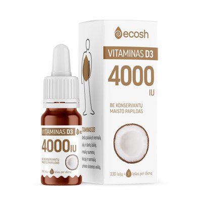 ECOSH vitaminas D3 su kokosų aliejumi 4000IU, 10 ml