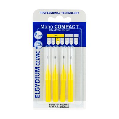 ELGYDIUM CLINIC MONO COMPACT, tarpdančių šepetėliai geltona spalva, 4 vienetai, 1.0 mm