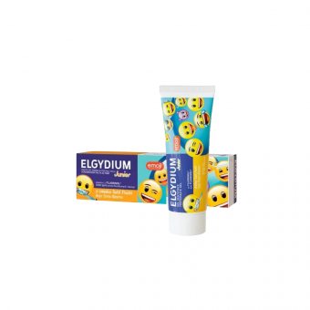 ELGYDIUM dantų pasta gelis vaikams JUNIOR Tutti-Frutti ėduonies kontrolei, Emoji, vaisių skonio, 7-., 50 ml, 12 m