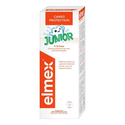 ELMEX CARIES PROTECTION JUNIOR, burnos skalavimo skystis vaikams nuo ėduonies, 6-12 metų, 400 ml