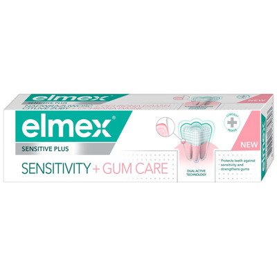 ELMEX SENSITIVE PLUS SENSITIVITY+GUM CARE, dantų pasta jautrių dantų ir dantenų priežiūrai, nuo 12 metų, 75 ml