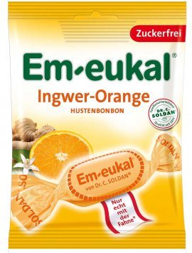 EM-EUKAL imbierų ir apelsinų skonio su vitaminu C ir saldikliais pastilės, 75 g