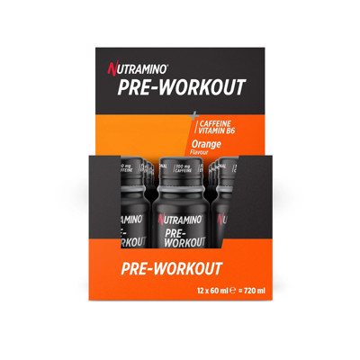 Energijai Nutramino Pre-Workout Apelsinų skonio, 12 x 60 ml