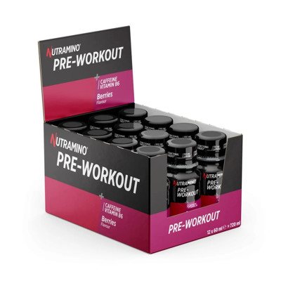 Energijai Nutramino Pre-Workout Uogų skonio, 12 x 60 ml