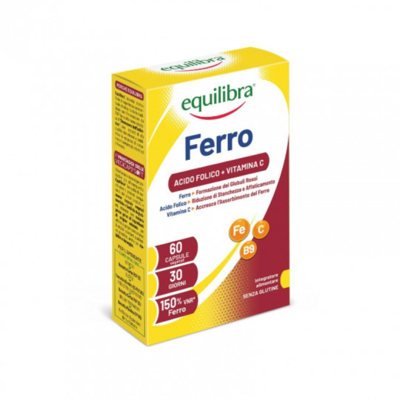 EQUILIBRA Geležis Plus su vitaminu C ir folio rūgštimi, 60 veganiškų kapsulių