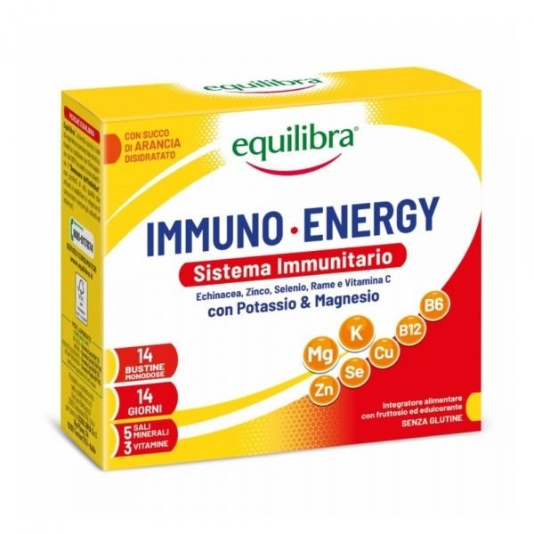 EQUILIBRA maisto papildas IMMUNO & ENERGY, apelsinų skonio, 14 pak.