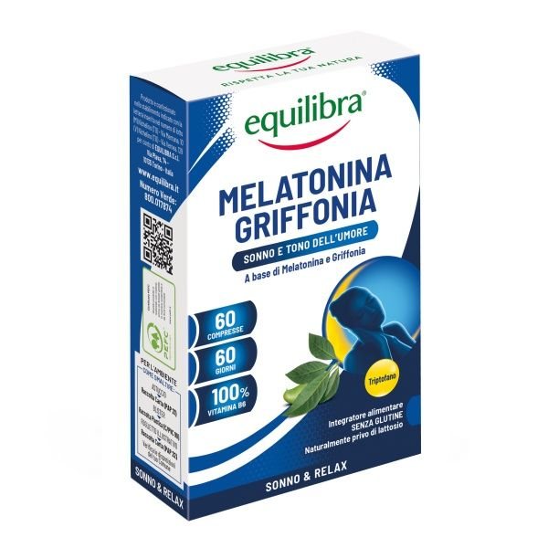 EQUILIBRA maisto papildas ramiam miegui MELATONIN + GRIFONIA, 60 tab.