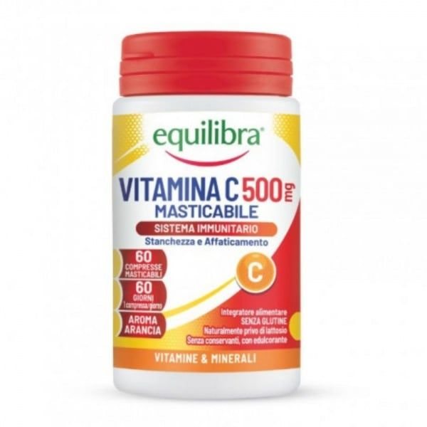 EQUILIBRA maisto papildas VITAMINA C 500 mg, 60 kramtomųjų tab.