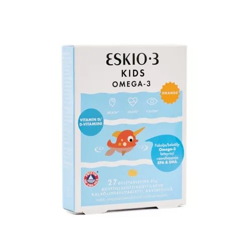 ESKIO-3 KIDS žuvų taukai OMEGA-3, 27 kramtomųjų tablečių