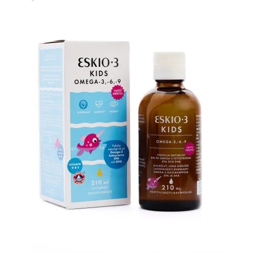 ESKIO-3® KIDS žuvų taukai OMEGA-3, -6, -9 TUTTI FRUTTI skonio, 210 ml