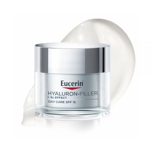 EUCERIN Hyaluron-Filler +3x Effect dieninis veido kremas SPF 15 sausai odai su hialurono rūgštimi, 50 ml