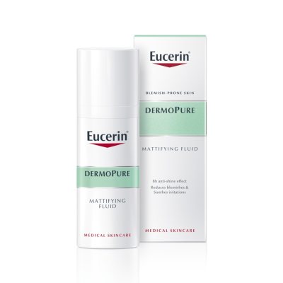 EUCERIN matinį efektą suteikiantis fluidas į aknę linkusiai odai DERMOPURE, 50 ml