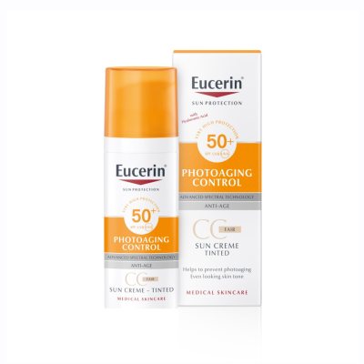 EUCERIN PHOTOAGING CONTROL atspalvį suteikiantis CC kremas nuo saulės SPF50+, šviesus, 50 ml