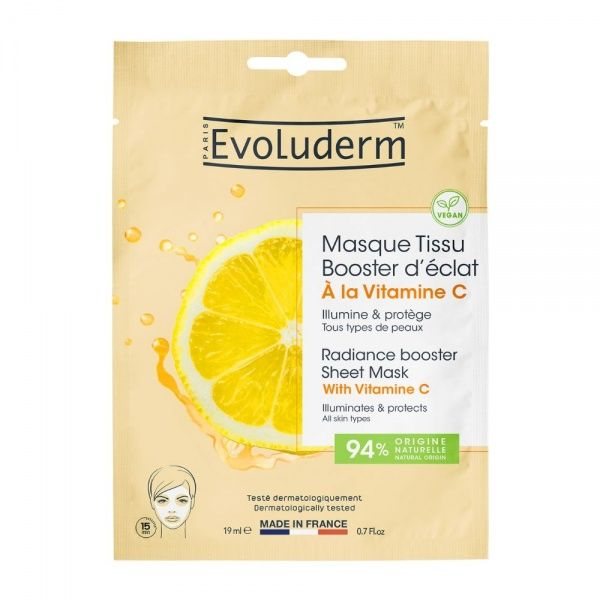 EVOLUDERM lakštinė veido kaukė su vitaminu C RADIANCE BOOST, 1 vnt
