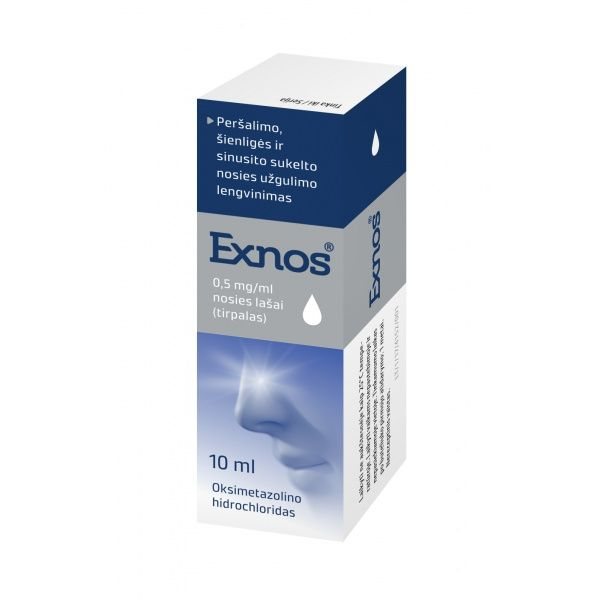 EXNOS 0,5 mg/ml nosies lašai (tirpalas), 10 ml