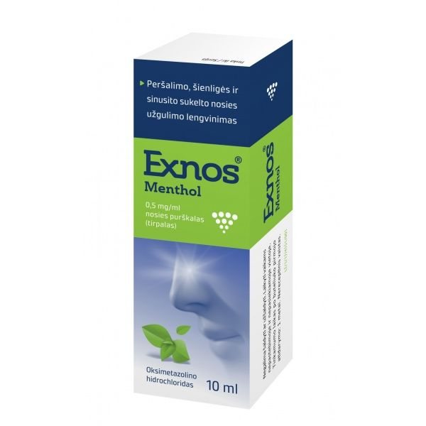 EXNOS MENTHOL 0,5 mg/ml nosies purškalas (tirpalas), 10 ml