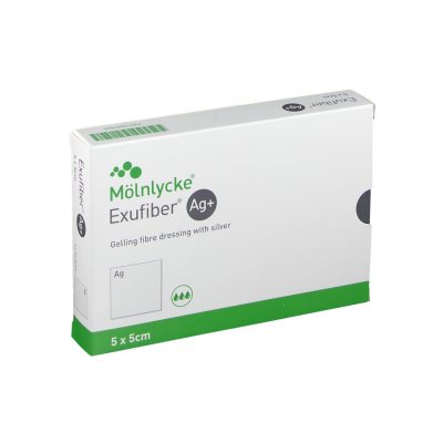 EXUFIBER AG+ hidrokoloidinis tvarstis, N10, 5 x 5 cm