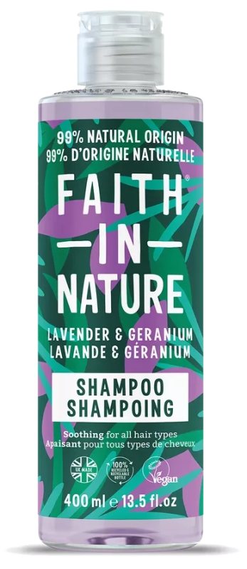 FAITH IN NATURE Lavender & Geranium, visų tipų plaukams, šampūnas, Vnt, 400 ml