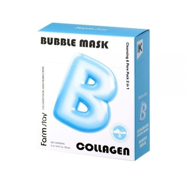 FARMSTAY veido kaukė COLLAHEN FACIAL WASH BUBBLES, 20 vnt., 5 ml