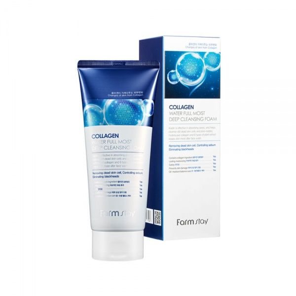 FARMSTAY veido valymo putos COLLAGEN WATER FULL MOIST DEEP CLEANSING FOAM, 180 ml