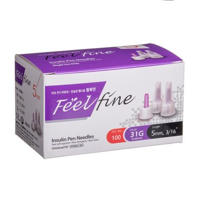 FEELFINE PEN, insulino adatos, 31G, 100 vnt., 5 mm