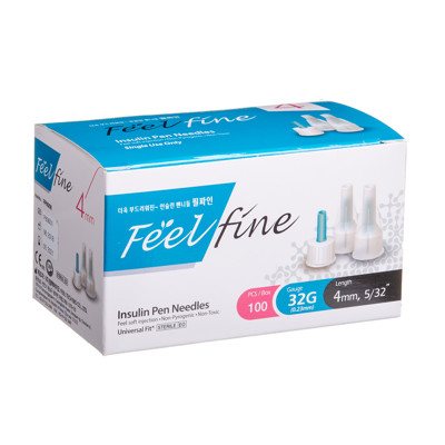 FEELFINE PEN, insulino adatos, 32 G, 100 vnt., 4 mm