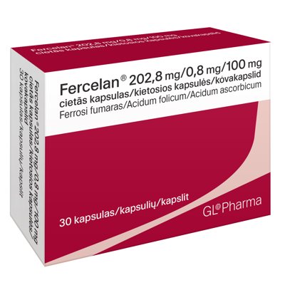 FERCELAN, 202,8 mg/0,8 mg/100 mg, kietosios kapsulės, N30