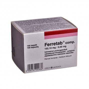 FERRETAB comp. 152,1 mg/0,5 mg pailginto atpalaidavimo kapsulės N100