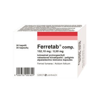 FERRETAB comp. 152,1 mg/0,5 mg pailginto atpalaidavimo kapsulės N30