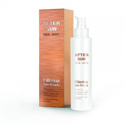 FILLERINA SUN BEAUTY, Purškiama apsauginė emulsija veidui ir kūnui po saulės su Fillerina 12 hialurono rūgščių molekulėmis, 200 ml