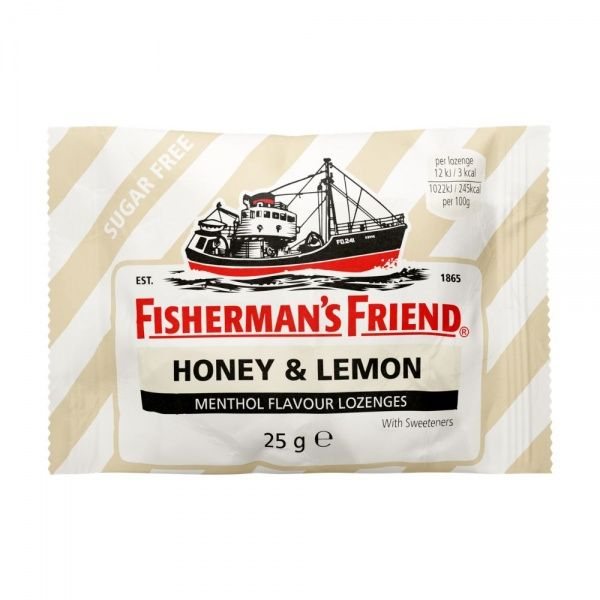FISHERMAN'S FRIEND pastilės, medaus ir citrinų skonio, becukrės, 25 g