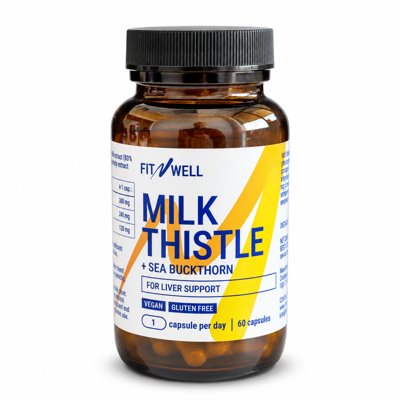 FITNWELL Milk Thistle (tikrojo margainio ir šaltalankio ekstraktai) 60 kapsulių