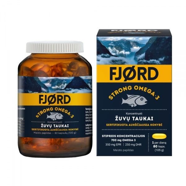 FJORD maisto papildas žuvų taukai STRONG OMEGA-3, 80 kaps.