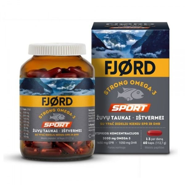 FJORD maisto papildas žuvų taukai STRONG OMEGA-3 SPORT, 60 kaps.