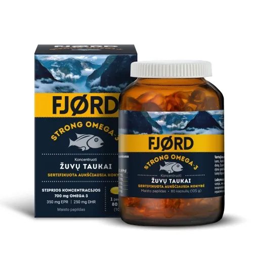 FJORD STRONG OMEGA-3 žuvų taukai, 80 kapsulių