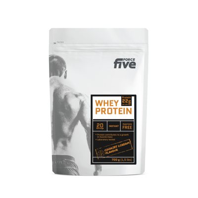 FORCEFIVE, sausainių ir grietinėlės skonio išrūgų baltymų gėrimo milteliai, 700 g